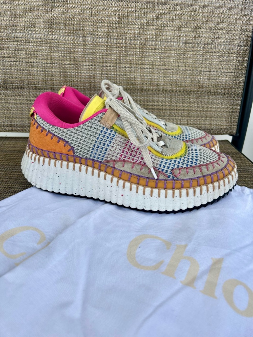 CHLOE Size 40 US 9.5 NAMA Platform Low top Sneakers Shoes Pink Grey Orange White